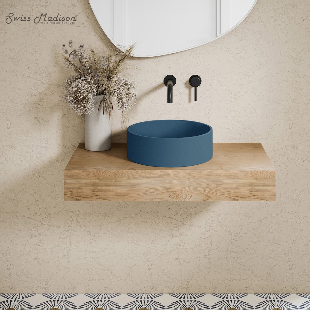 Lisse 14.5" Concrete Round Vessel Sink In Matte Royal Blue - 14.5