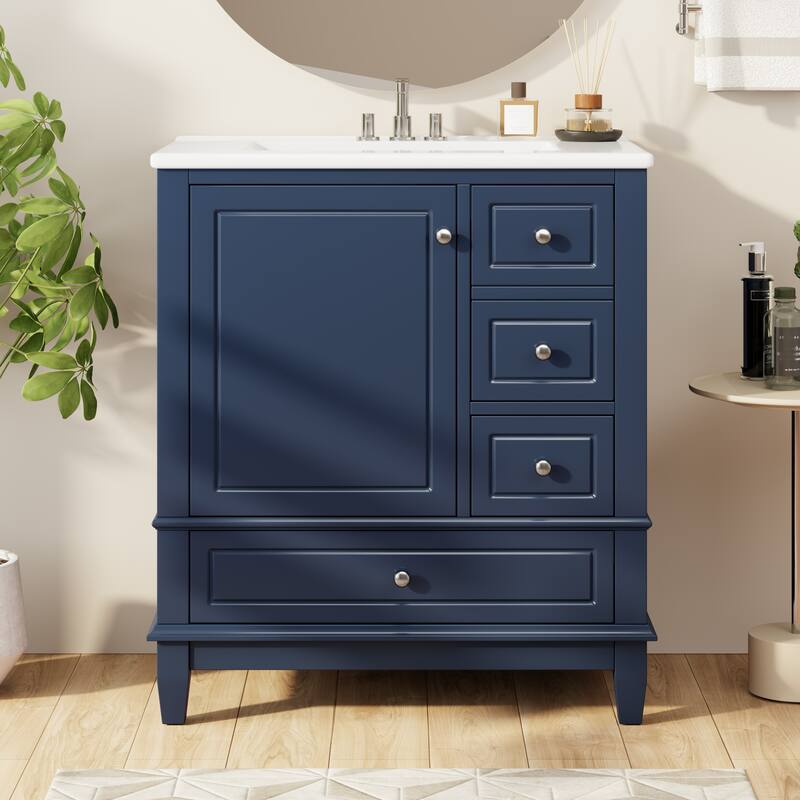 Bathroom Vanity with Sink, Bathroom Storage Cabinet with 3 Drawers and 1 Door, Bathroom Vanities with Solid Wood Frame