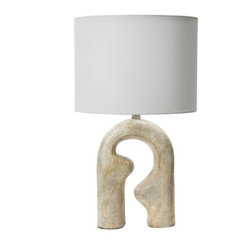 Abstract Resin Table Lamp with Linen Drum Shade - 14.0"L x 14.0"W x 23.9"H