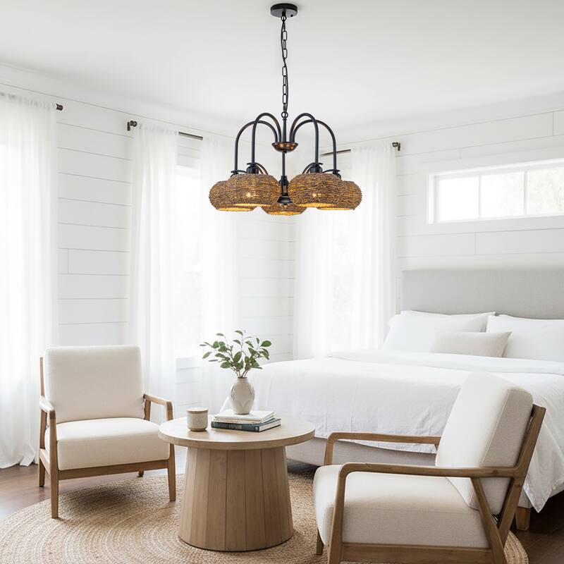 Vesper 5-light Modern Farmhouse Rustic Chandelier - 24 in. Wide/16 in. Tall