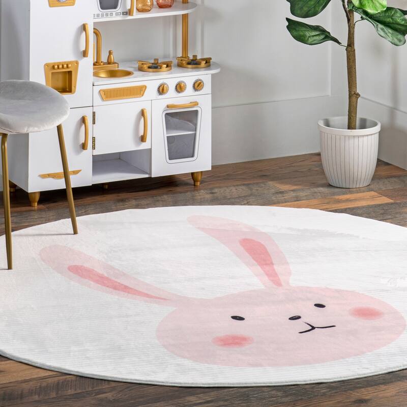 Nuloom Crystal SpinClean Rabbit Kids Machine Washable Area Rug