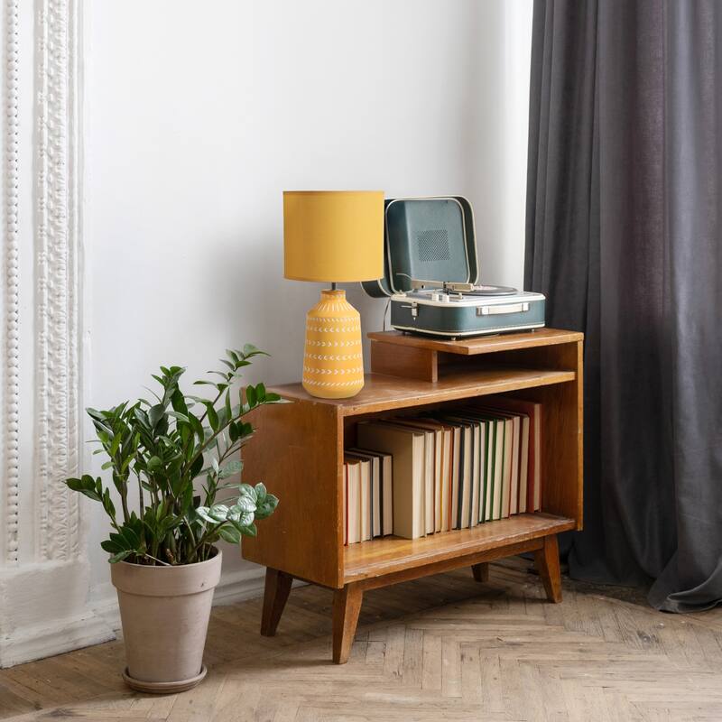 Tribal Style Hand Painted Ceramic Table Lamp with Drum Shade - 17" - Yellow