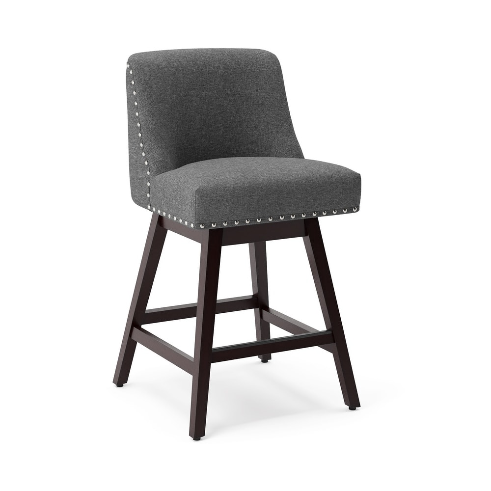 26 in. Swivel Counter Height Bar Stools Upholstered Wood Frame Counter StoolsWith Nailhead Trim