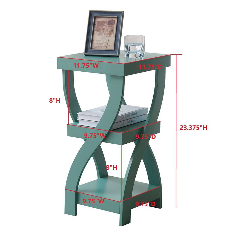 2 Tier Side End Table with Storage Shelf, Teal