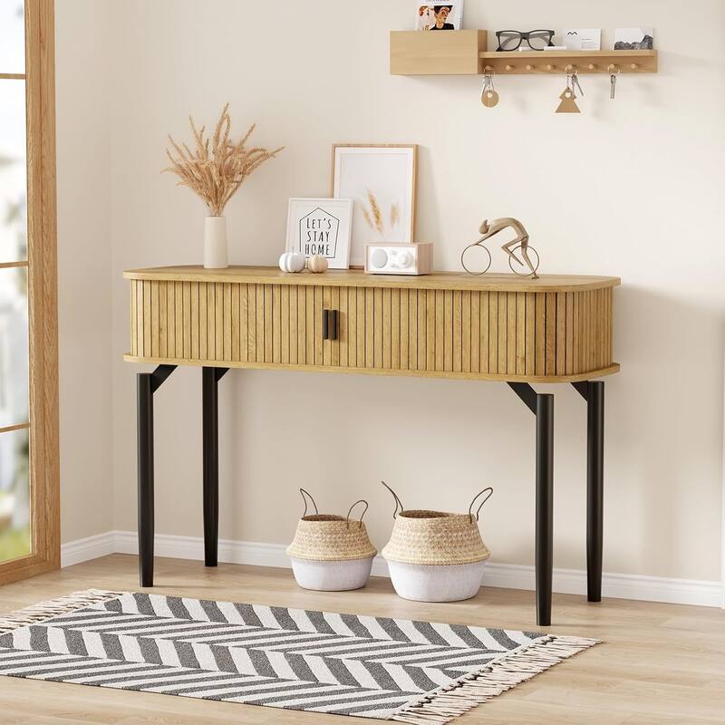 47" Fluted Console Table with Drawers, Narrow Entryway Tables with Storage and Shelves