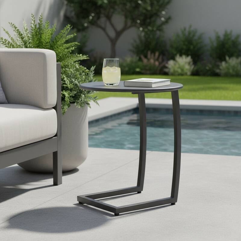 20" Black Aluminum Round Outdoor Side Table - Black