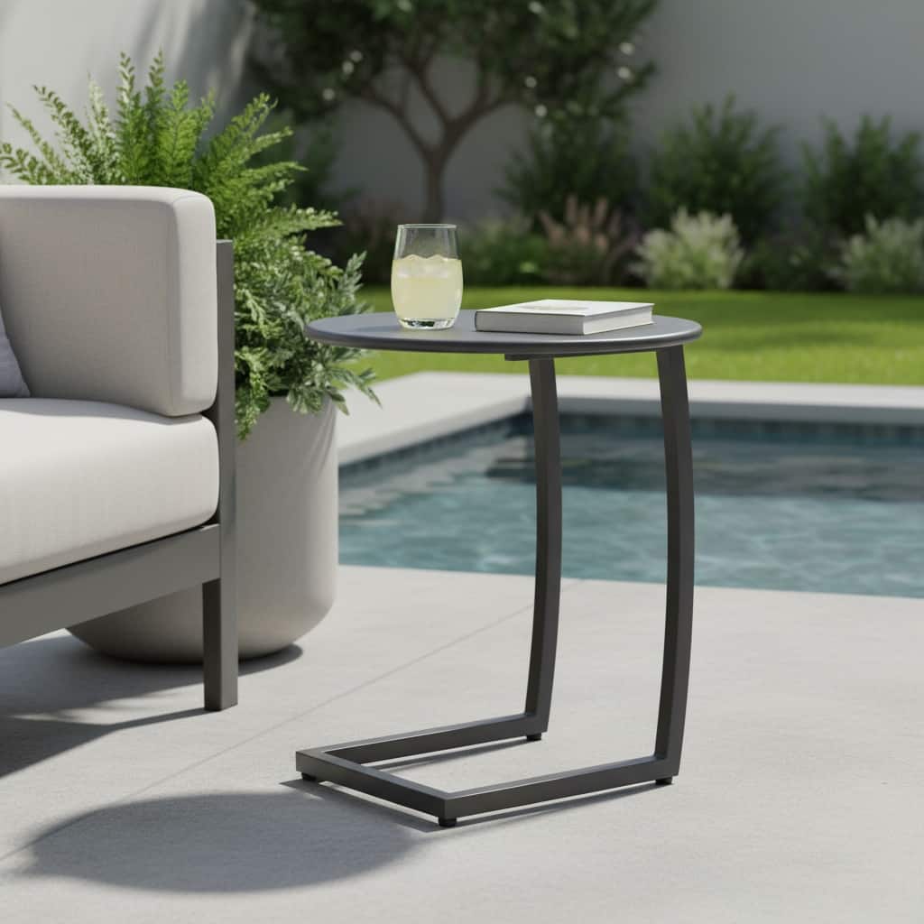 20" Black Aluminum Round Outdoor Side Table