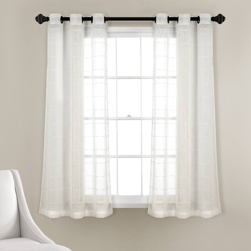 Lush Decor Farmhouse Textured Grommet Sheer Window Curtain Panel Pair - 63" x 38" - White