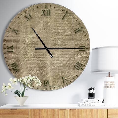Designart 'Antique Old Paper Style' Oversized Farmhouse Wall CLock
