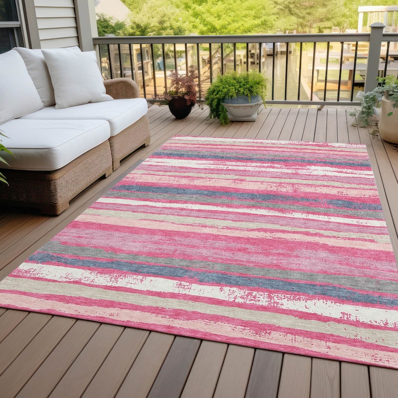 Machine Washable Indoor/ Outdoor Chantille Stripe Rug - Pink - 3' x 5'