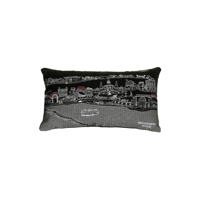 HomeRoots 25" Black New Orleans Nighttime Skyline Lumbar Decorative Pillow