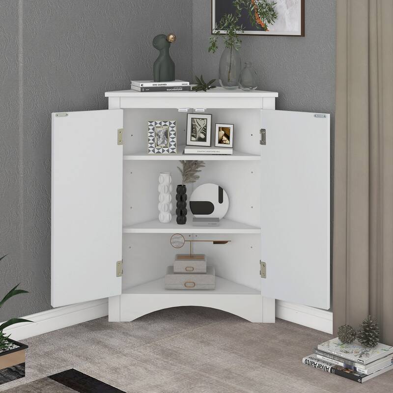 Oak Triangle Bathroom Storage Cabinet With Adjustable Shelves