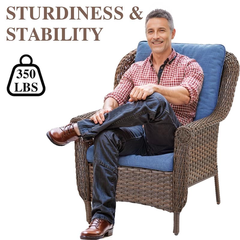 2 Piece Outdoor Arm Chair with Cushion Brown - Blue