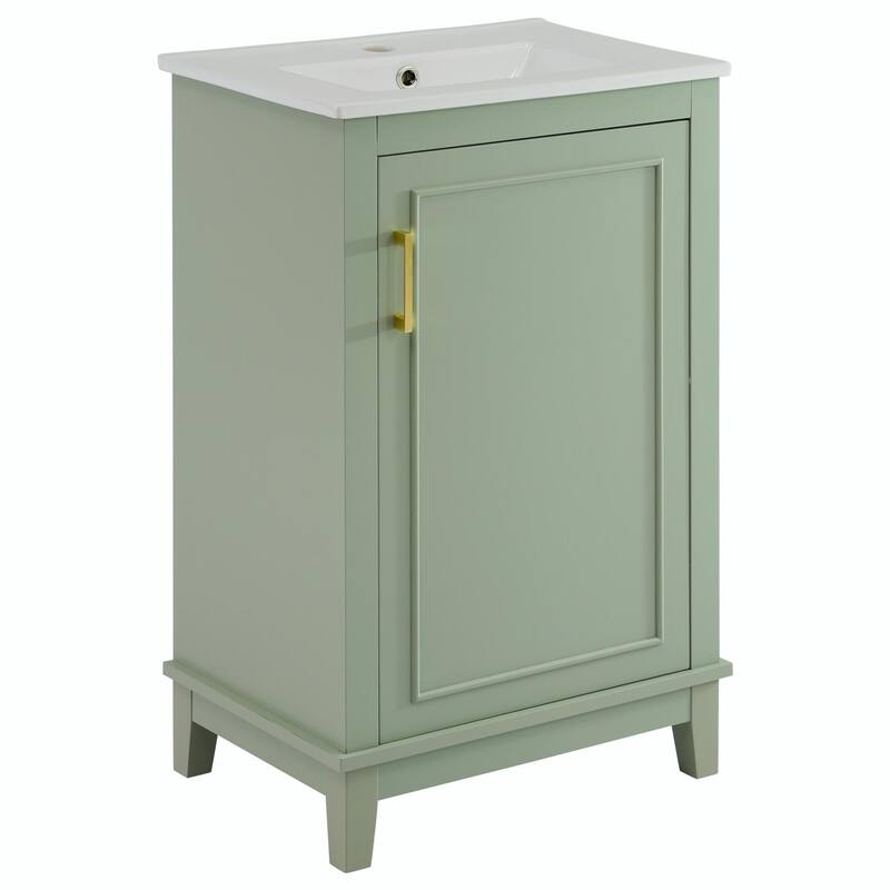 Modern 20-Inch Small Bathroom Vanity Cabinet with Ceramic Basin