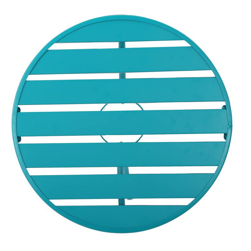 Modern 3-Piece Powder-Coated Iron Bistro Set with Round Slatted Table and Stackable Armchairs for Compact Outdoor Spaces