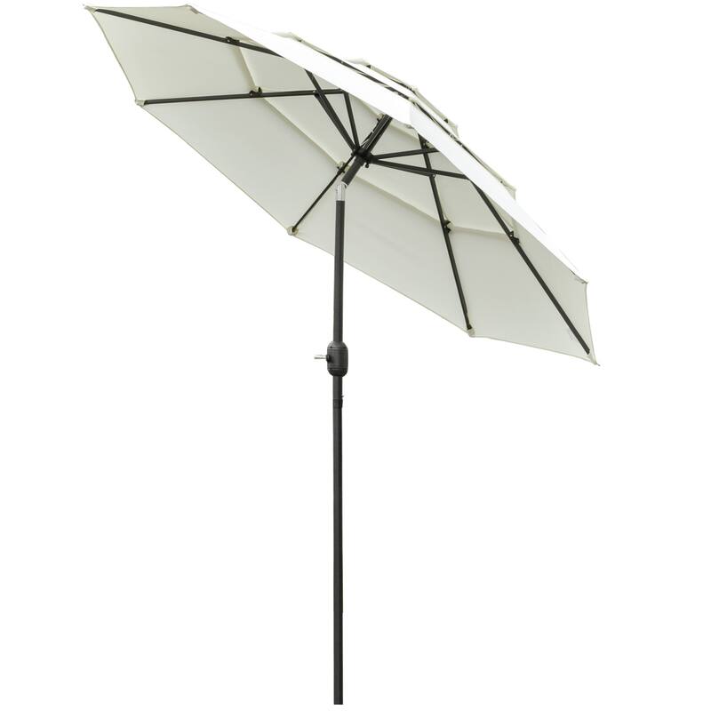 9FT 3 Tiers Patio Umbrella Outdoor Market Umbrella with Crank, Push Button Tilt for Deck, Backyard and Lawn
