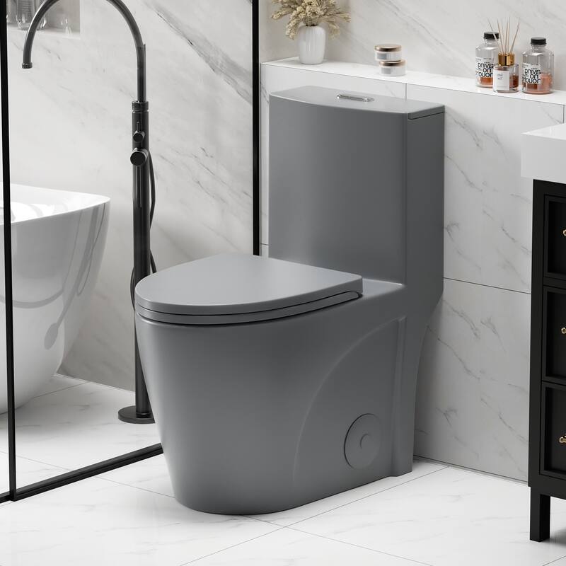 1.1/1.6 GPF Tornado Flush One-Piece Toilet,Siphonic S-trap 12",Elongated Bowl with Soft Close Seat,Chair Seat ADA Height 17"