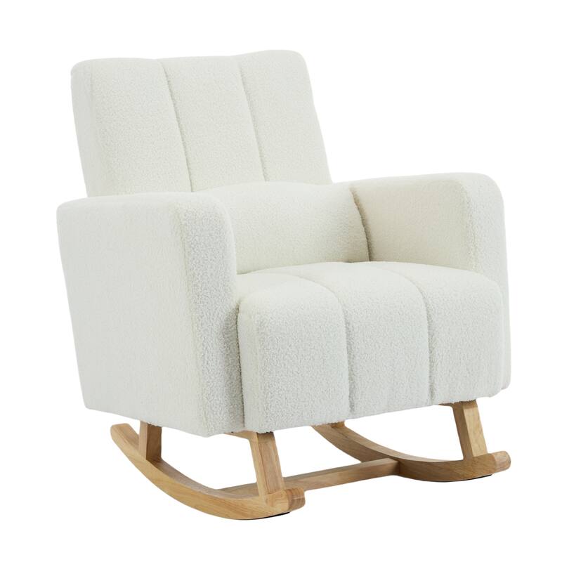 Cream White Rocking Chair for Nursery, Modern Upholstered Accent Chair Glider Chair Armchair for Living Room Bedroom