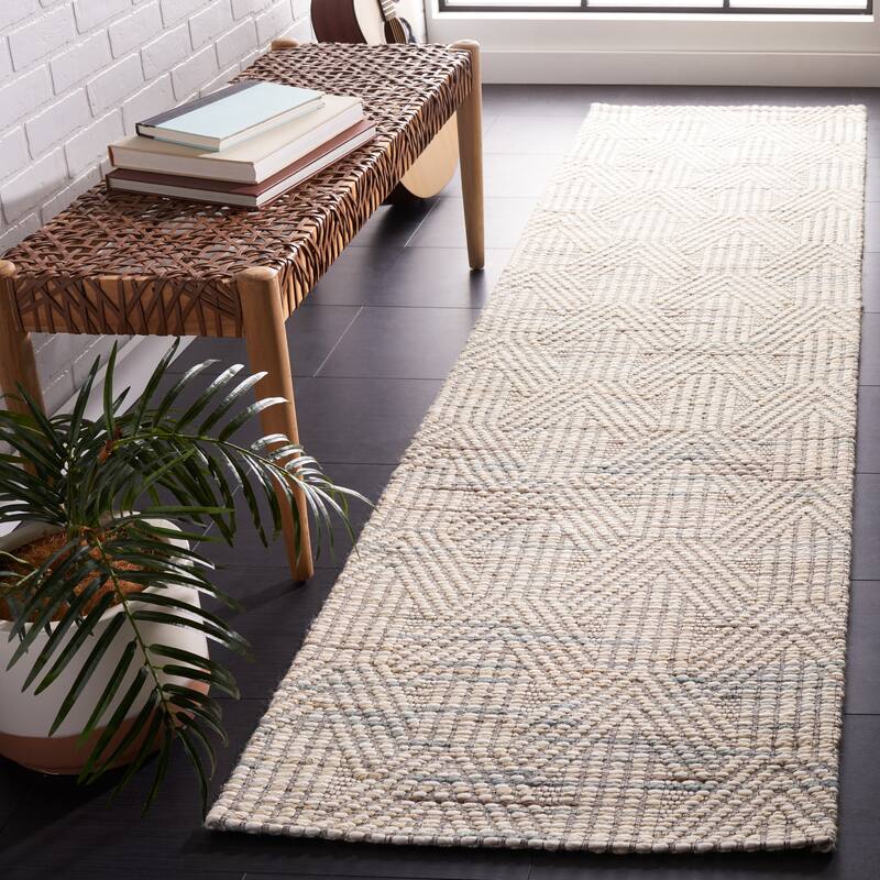 SAFAVIEH Handmade Marbella Mehriban Modern Wool Rug - 2'3" x 9' Runner - Blue/Ivory