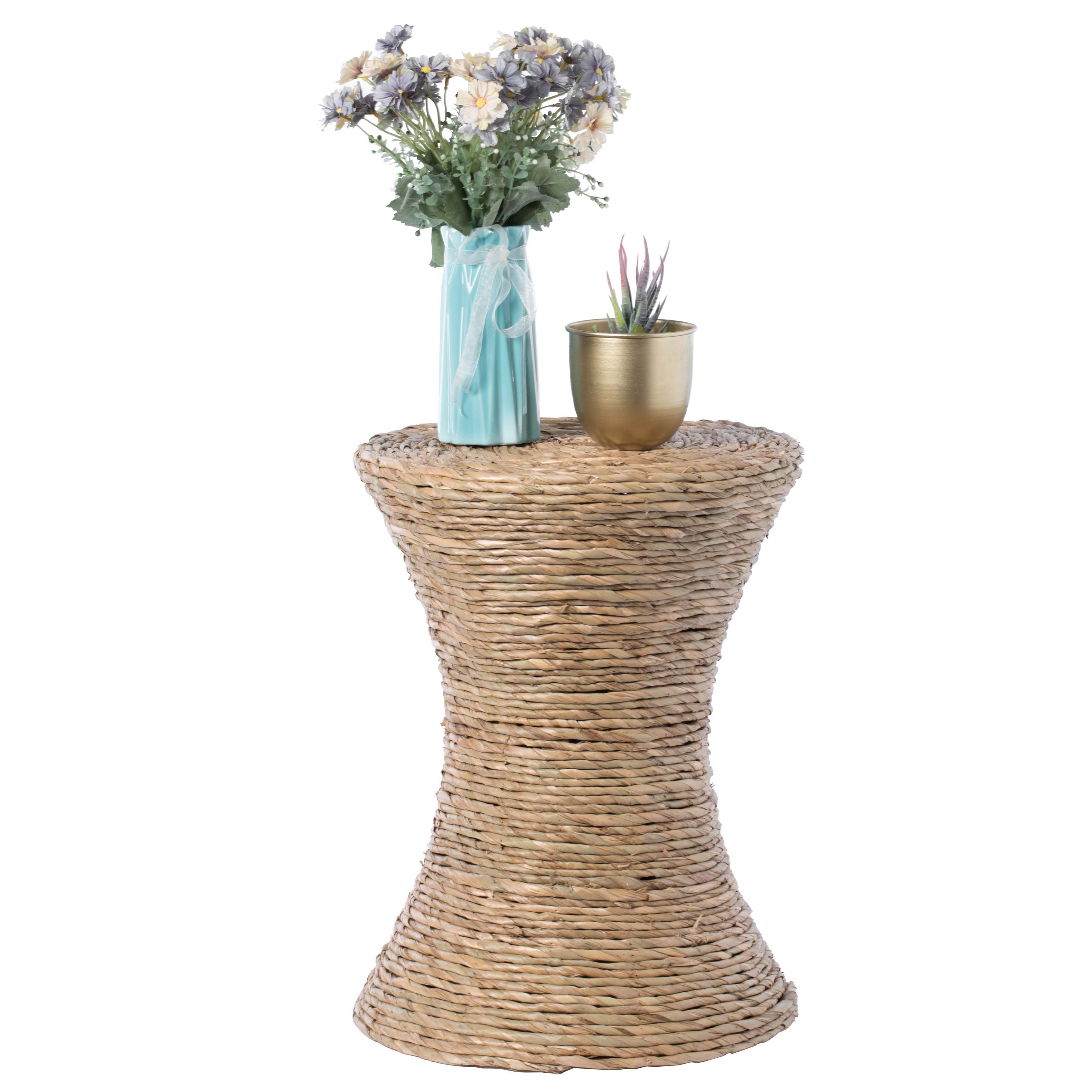 wickerwise Decorative Round Wicker Side Table Hourglass Shape Accent Coffee Table