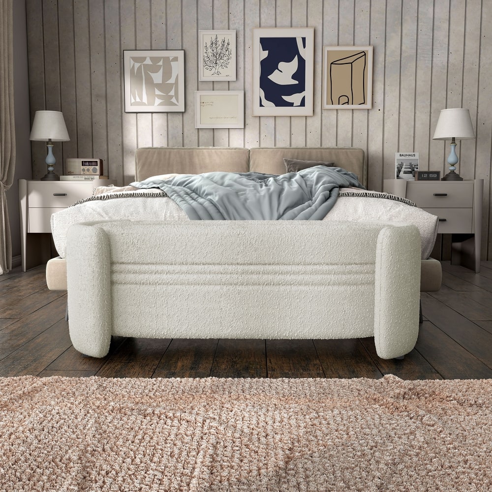 DH BASIC Pressice Contemporary Boucle Storage Bench for Bedroom Entryway by Denhour