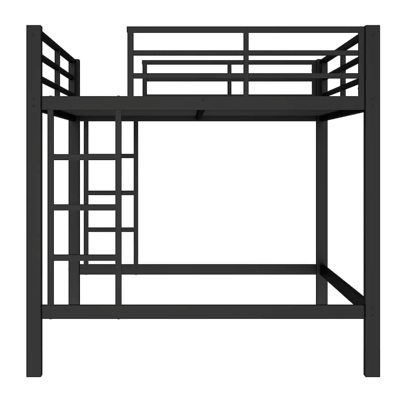 Queen Size Metal Loft Bed Frame with Ladders and Guardrails