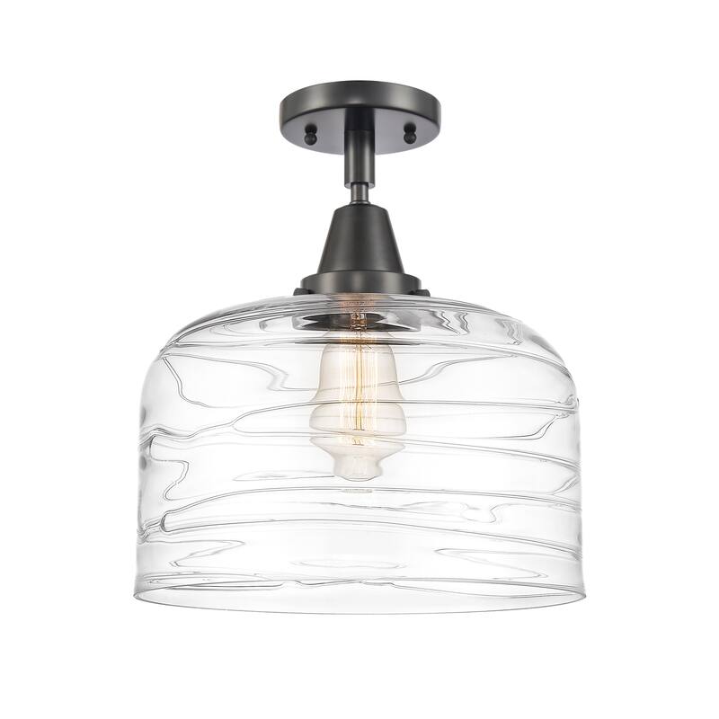 Innovations Lighting Caden Bell - 1 Light 12" Flush Mount - Matte Black/Clear Deco Swirl