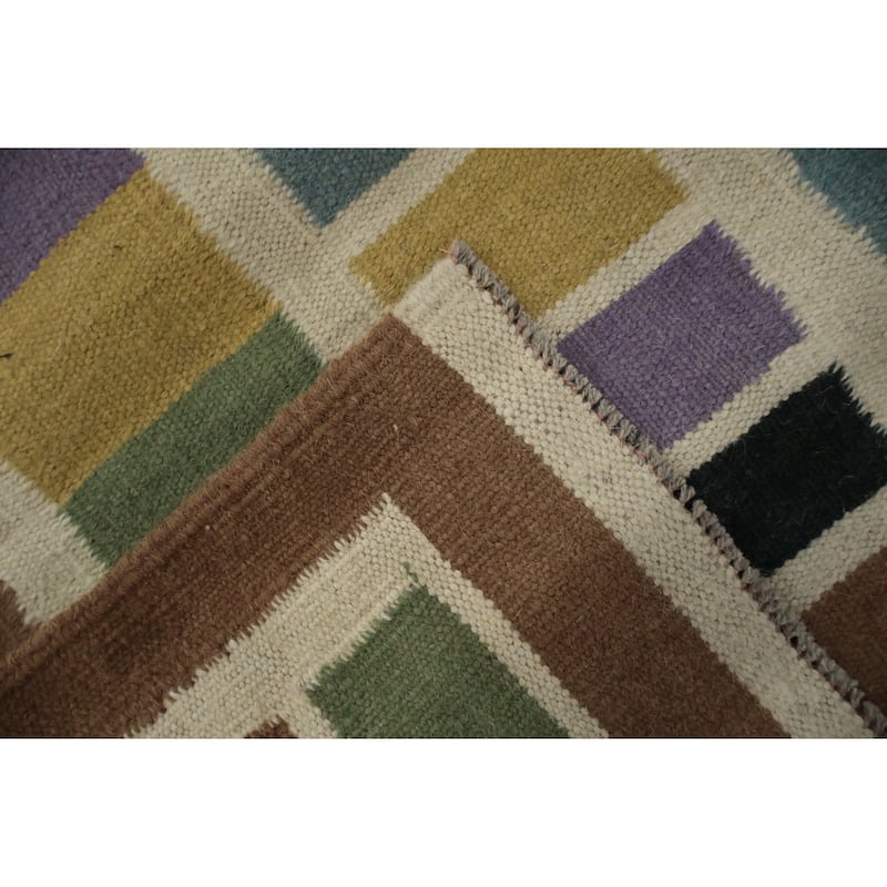 Hand Woven Oriental 100% Wool Carpet Southwestern Tribal Navy Blue & Blues Kilim Area Rug - 10' 2'' X 9' 8''