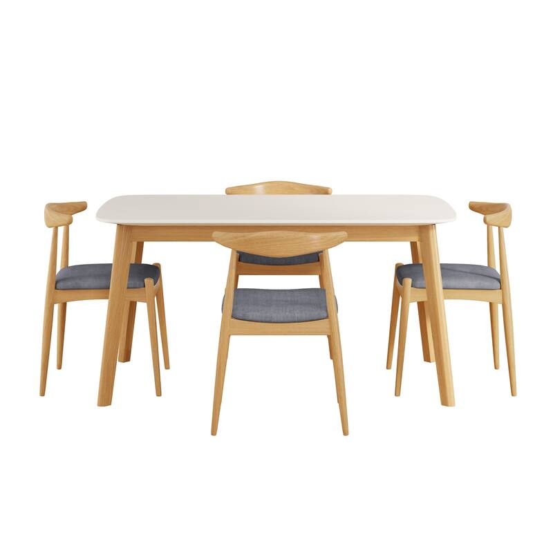 5-Piece Dining Table and Chair Set, Wooden Dining Room Furniture Set with Rectangle Table and 4 Upholstered Chairs