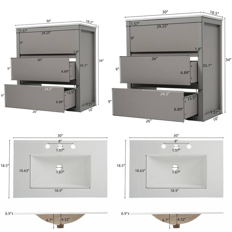 60" Double Sinks Bathroom Vanity Set, Bathroom Cabinet with Two Separate Ceramic Sinks, Soft Close