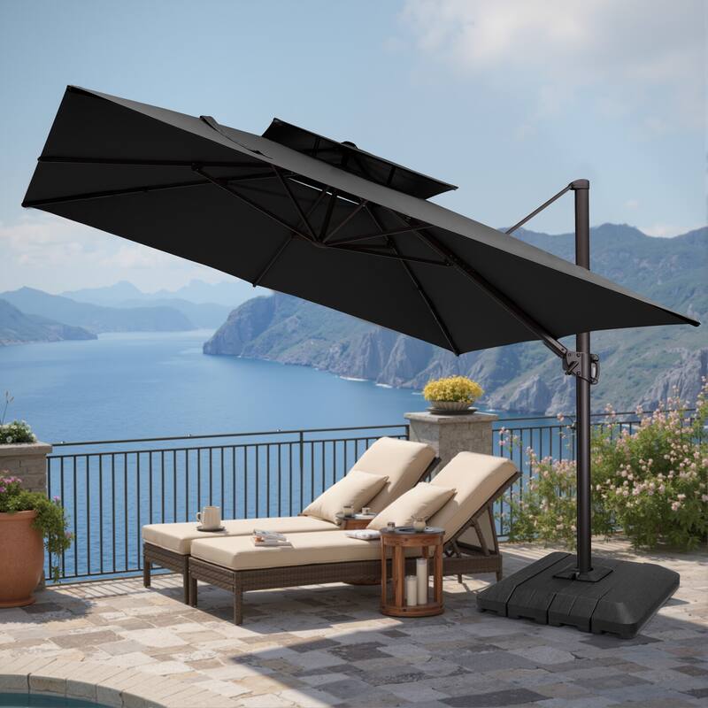 Pellebant 11X11FT Outdoor Patio Cantilever-Offset 360-Degree Rotation Umbrella with Premium Base - Black