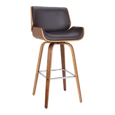 Bar Height Wooden Swivel Barstool with Leatherette Seat, Black and Brown - 41.5 H x 20 W x 20 L Inches