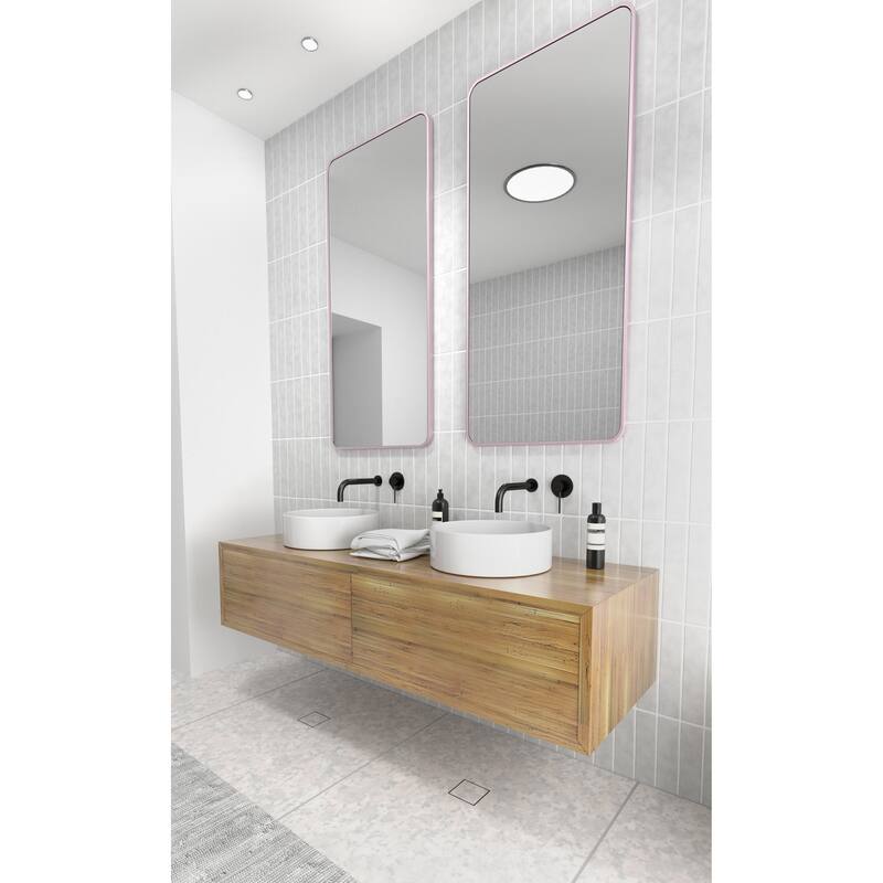 Glass Warehouse 48 in. H x 22 in. W Radius Corner Stainless Steel Framed Mirror