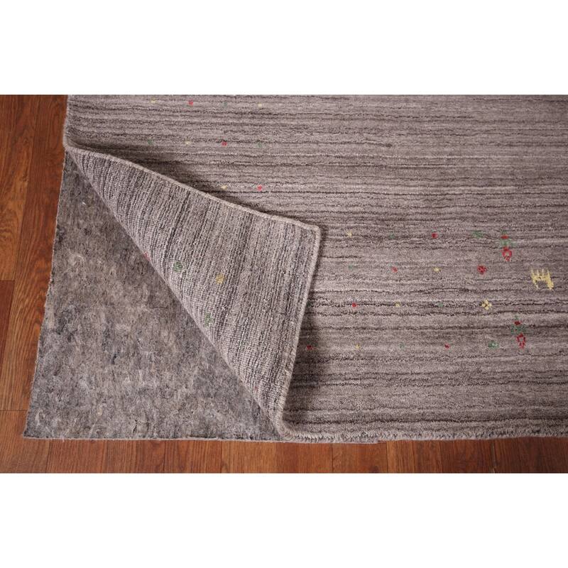 Striped Gabbeh Square Area Rug Hand-Knotted Wool Carpet - 8'1"x 8'0"