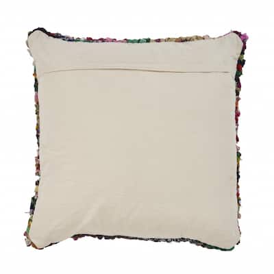 HomeRoots 26" X 26" Red Green Blue Yellow Orange And Pink Natural Striped Zippered Pillow
