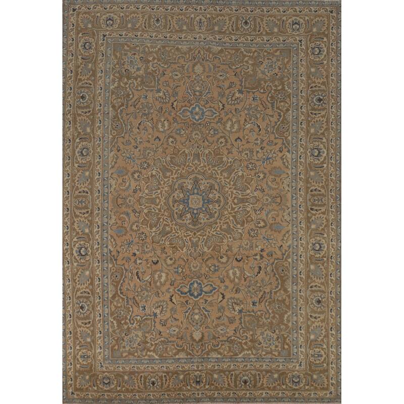 Traditional Mashad Persian Vintage Area Rug Handmade Wool Carpet - 6'2" x 9'3"