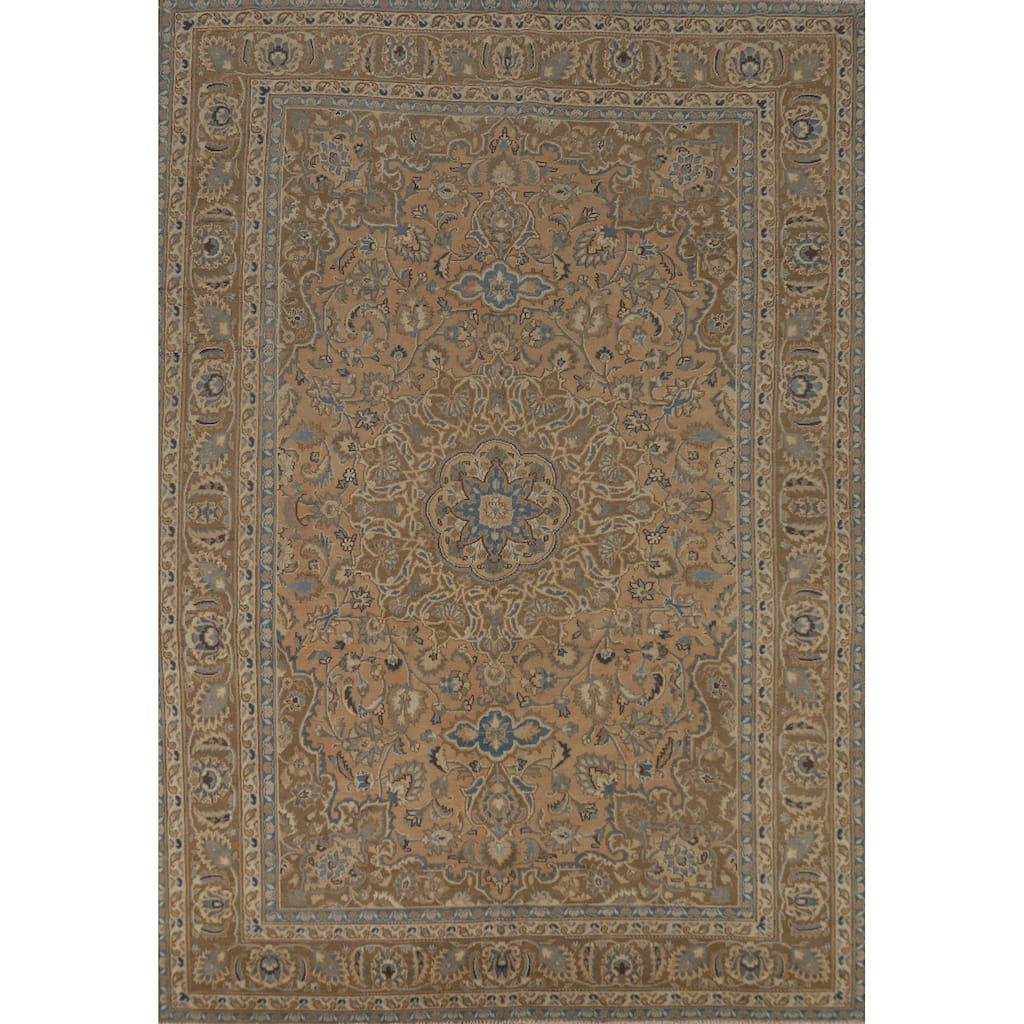 Traditional Mashad Persian Vintage Area Rug Handmade Wool Carpet - 6'2" x 9'3"