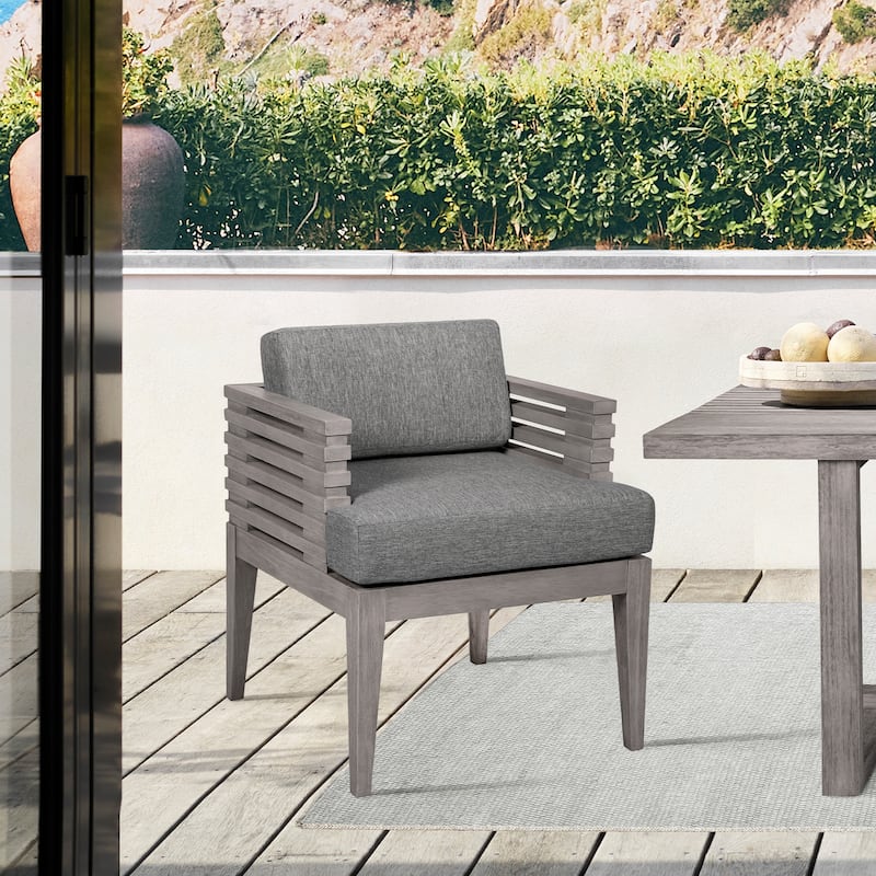 Vivid Outdoor Patio 7 Piece Dining Set in Eucalyptus Wood with Olefin Cushions - Light Gray/Gray