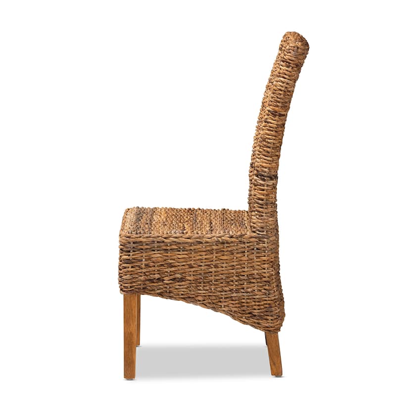 Trianna Rustic Transitional Natural Abaca and Wood Dining Chair-Brown
