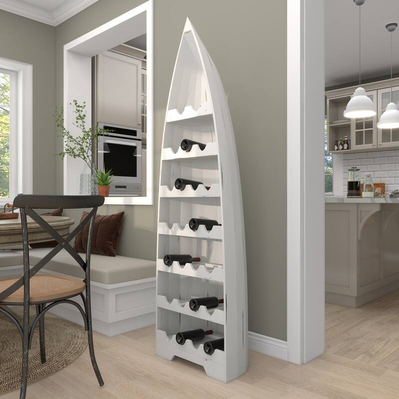 White Wood 25 Bottle Boat Storage Standing Wine Rack