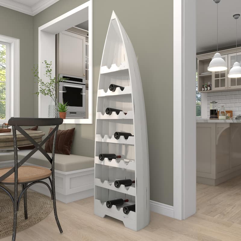 Wood Boat 25 Bottle Standing Wine Rack - White - Roche River Decor