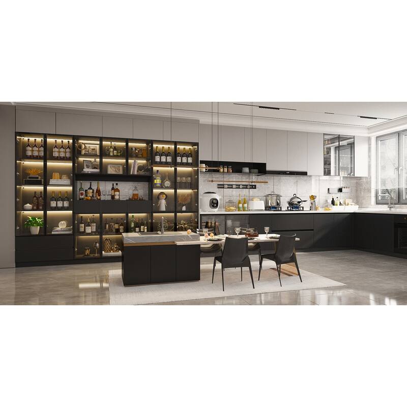 Tall Modular Display Storage Cabinet Bookcase w/Light Home Office