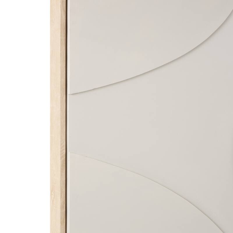 Beige or White Wooden Geometric Framed Wall Art with Abstract Circles and Brown Wooden Frame