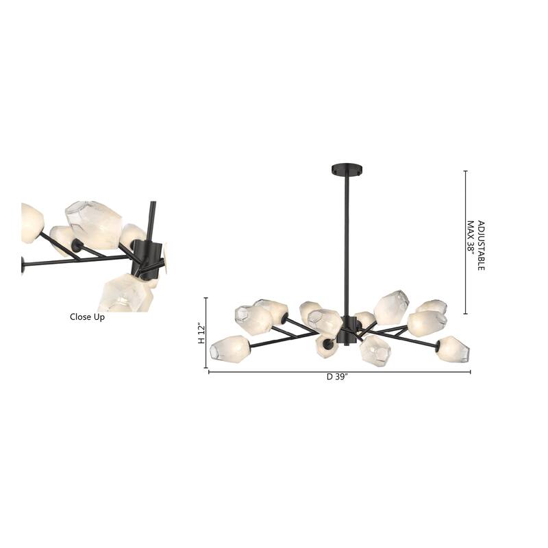 12-Light Black Chandelier With White Glass Shades