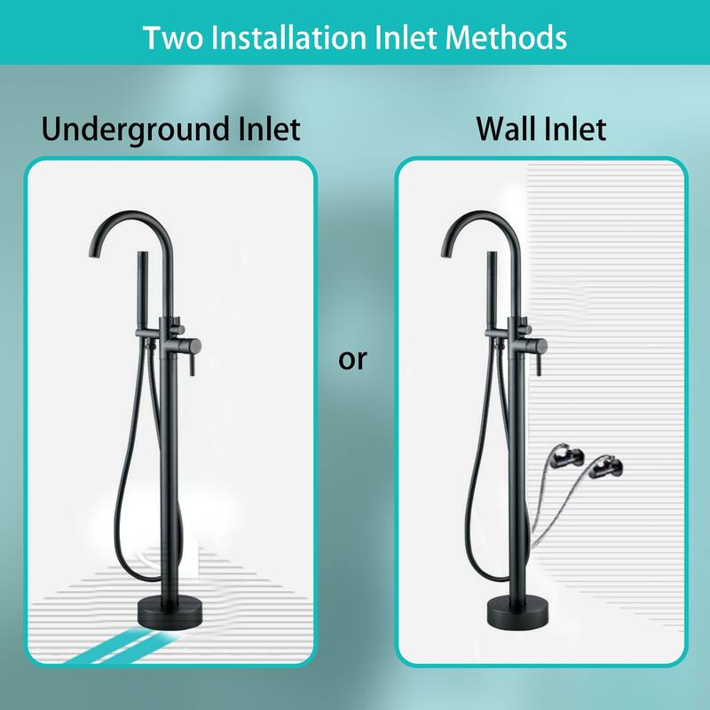Floor Mount Bathtub Filler with Handheld Shower, Gold/Black/Sliver Freestanding Bathtub Faucet, Stand Alone Tub Faucet