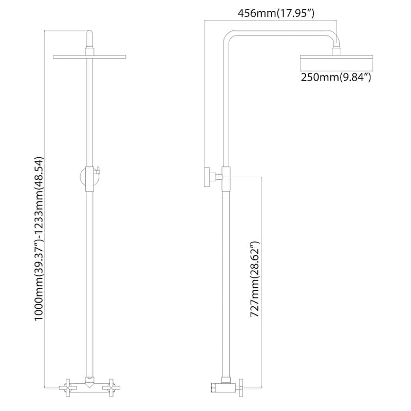 48"H Solid Brass Outdoor 10 Inch Round Rain Shower Set with Dual Cross Handle