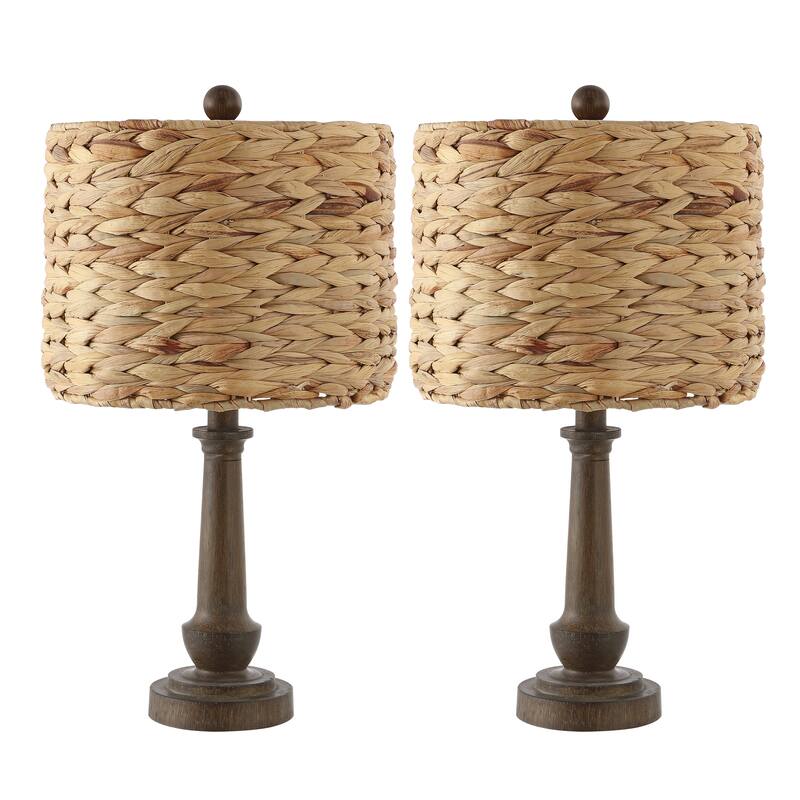 Reese 21.25" Rustic Farmhouse Handwoven Rattan/Resin LED Table Lamp, Brown Wood Finish (Set of 2) by JONATHAN Y
