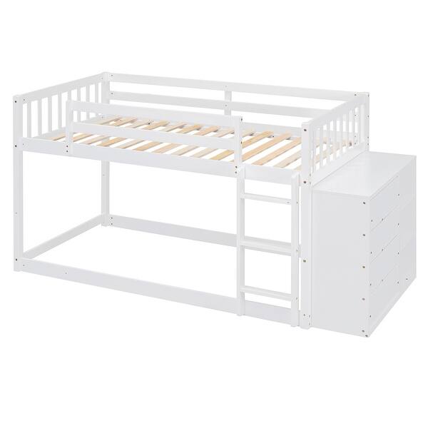 slide 2 of 16, Modern Style Twin over Twin Wood Bunk Bed with Multiple Space and Built-in design White