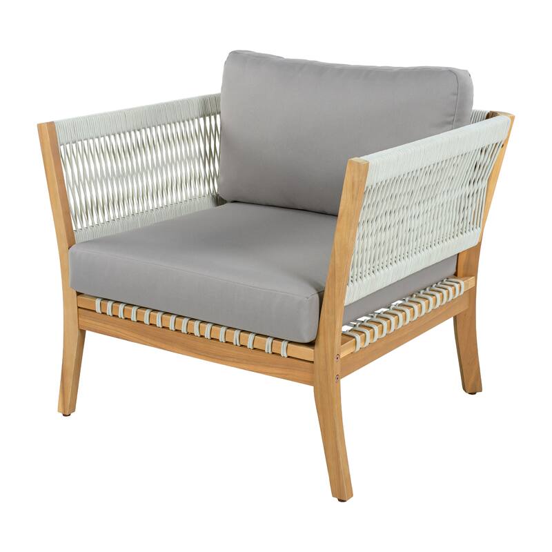 Christopher Knight Home - Modern Outdoor Acacia Wood Patio Lounge Chair with Woven Rope Accents and Weather-Resistant Cushions