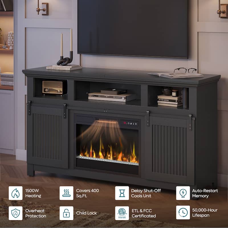 Bestier 60'' Fireplace TV Stand with Electric Fireplace Heater & Storage Cabinet for TVs up to 65 Inch